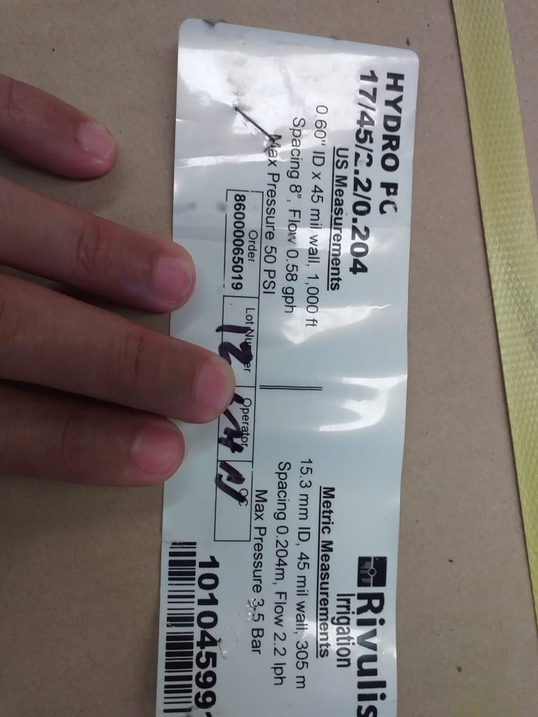 RV- HYDRO PC NEGRO 45MIL/17MM 20CM/8" GOTERO 2.2L/.58G 305m/1000Ft- 101045991